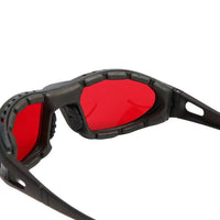 Mandotos LaserGuard OD5 protection glasses with yellow-tinted lenses for 500-550nm and 590nm laser safety.