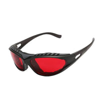 Mandotos LaserGuard OD5 protection glasses with yellow-tinted lenses for 500-550nm and 590nm laser safety.