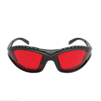 Mandotos LaserGuard OD5 protection glasses with orange and yellow tinted lenses for 500-550nm and 590nm laser safety.