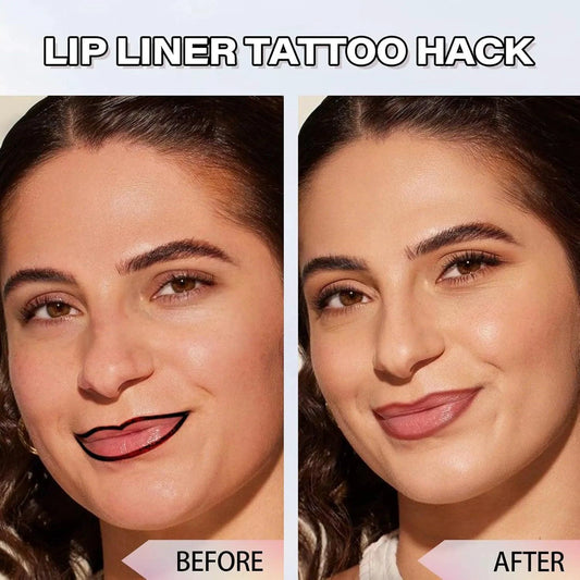 Mandotos Lasting Definition Lip Liner in No Fade shade, showing the sleek pencil and smooth application on lips.