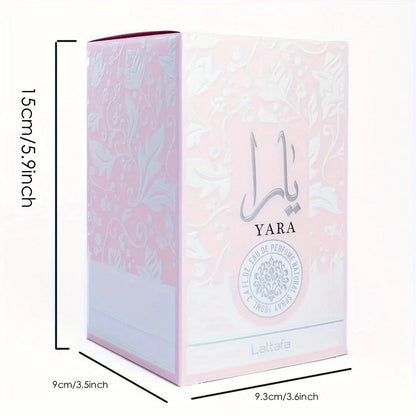 Mandotos LATTAFA Yara Eau de Toilette for women, 3.4 fl oz, long-lasting floral fragrance in a stylish bottle.