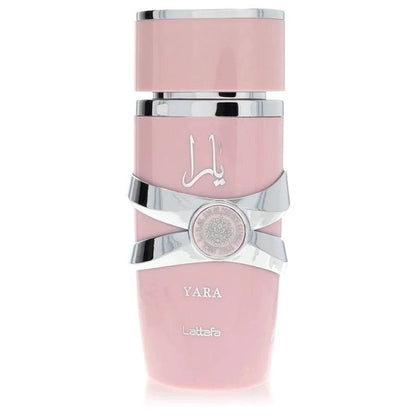 Mandotos LATTAFA Yara Eau de Toilette for women, 3.4 fl oz, long-lasting floral fragrance with elegant bottle design.