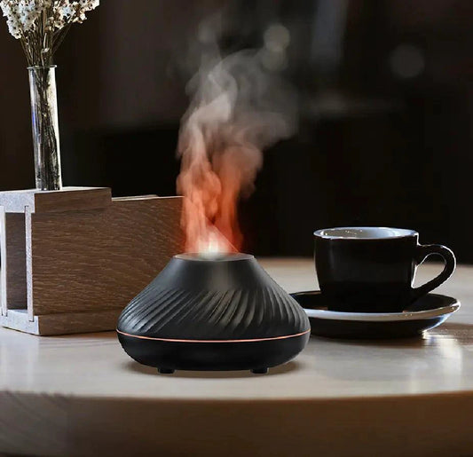 Mandotos Lava Glow essential oil nebulizer with glowing lava lamp design, compact diffuser for aromatherapy and relaxation.