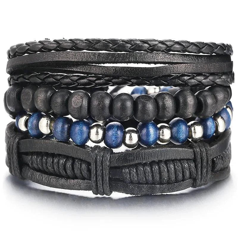Mandotos layered leather charm bracelet with multiple straps and metal charms, stylish accessory for casual wear.