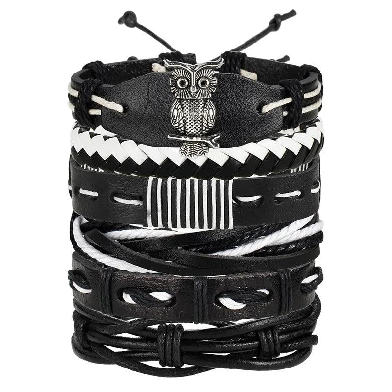 Mandotos layered leather charm bracelet with colorful beads and metal accents, showcasing boho style and adjustable fit.