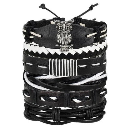 Mandotos layered leather charm bracelet with colorful beads and metal accents, showcasing boho style and adjustable fit.