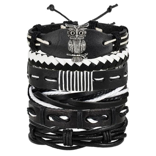Mandotos layered leather charm bracelet with colorful beads and metal accents, showcasing boho style and adjustable fit.