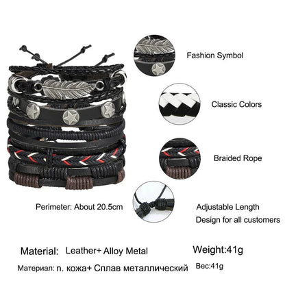 Layered leather charm bracelet by MANDOTOS featuring multiple leather strands and decorative metal charms.