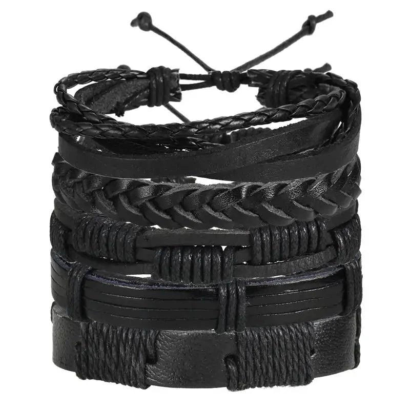 Layered leather charm bracelet by MANDOTOS featuring multiple leather strands and decorative metal charms.