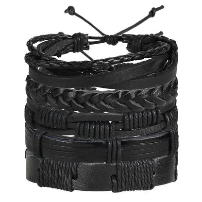 Layered leather charm bracelet by MANDOTOS featuring multiple leather strands and decorative metal charms.