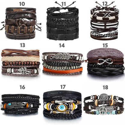 Layered leather charm bracelet by MANDOTOS featuring multiple leather strands and decorative metal charms.