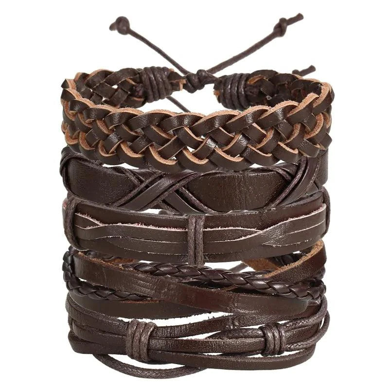 Layered leather charm bracelet by MANDOTOS featuring multiple leather strands and decorative metal charms.