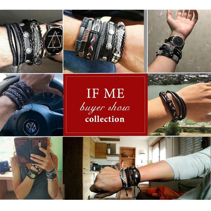 Layered leather charm bracelet by MANDOTOS featuring multiple leather strands and decorative charms.