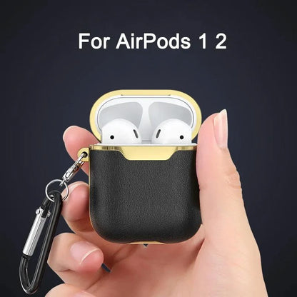 Mandotos leather case for AirPods, stylish protective cover with a smooth leather finish, designed to fit AirPods securely.