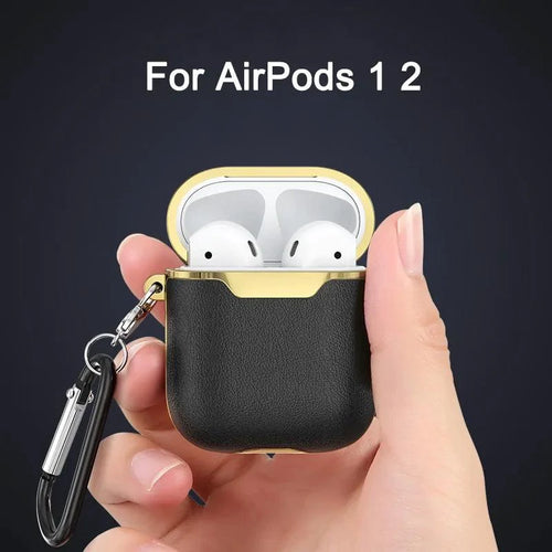 Mandotos leather case for AirPods, stylish protective cover with a smooth leather finish, designed to fit AirPods securely.