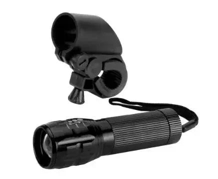 Mandotos LED bike lights with 3 modes, compact design, mounted on a bicycle for visibility and safety during night riding.