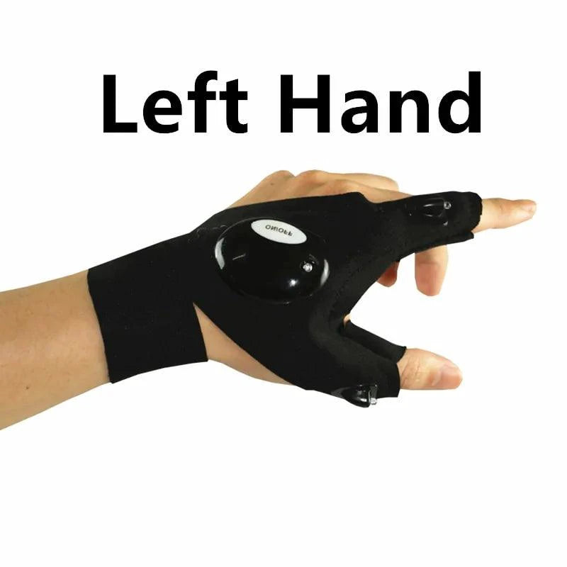 Mandotos LED fingerless adventure glove with built-in light, designed for outdoor activities and nighttime visibility.