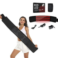Mandotos LED Infrared Belt Therapy Device showing a black belt with LED lights for pain relief and muscle therapy.