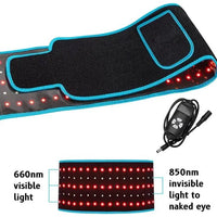 MANDOTOS LED Infrared Belt Therapy Device showing a black belt with LED lights for pain relief and muscle therapy