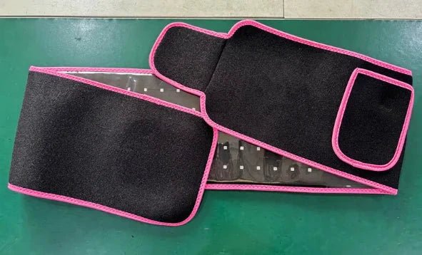 Mandotos LED Infrared Belt Therapy Device shown with adjustable belt and LED lights for pain relief and muscle recovery.