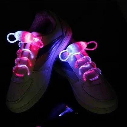 Mandotos LED light-up shoelaces glowing in the dark, colorful and flexible laces for sneakers.