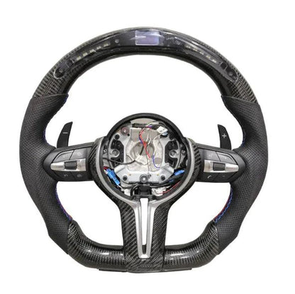 Mandotos LED performance steering wheel with illuminated accents, sports grip, and sleek design for racing or custom vehicles.