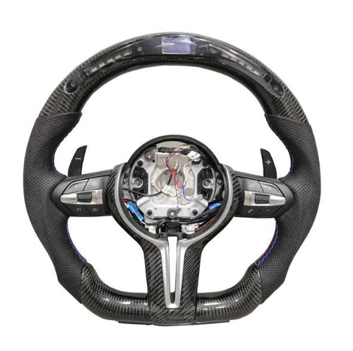 Mandotos LED performance steering wheel with illuminated accents, sports grip, and sleek design for racing or custom vehicles.