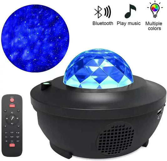 Mandotos LED Star Galaxy Projector Lamp displaying colorful star and galaxy light projections on a wall