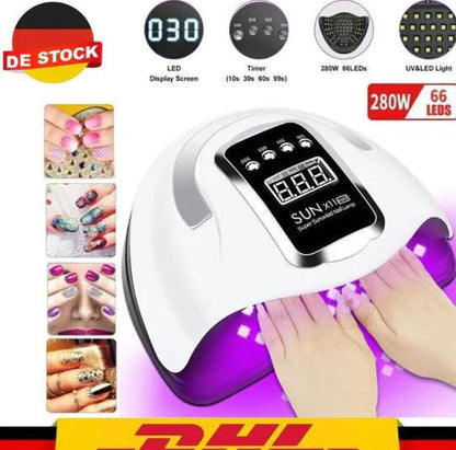 Mandotos LED UV gel nail curing lamp with multiple light settings for quick, efficient nail drying and curing.