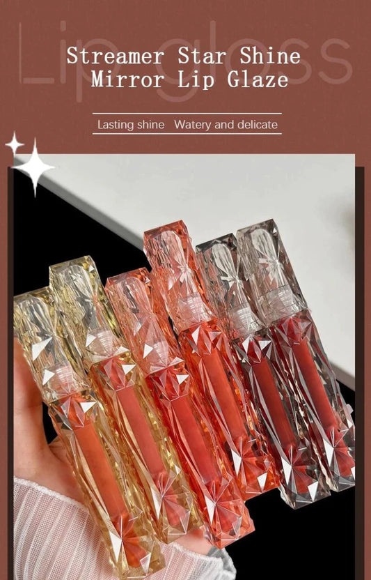 Mandotos long-lasting moisturizing lip gloss with waterproof, mirror finish reflecting light and enhancing natural lip shine.
