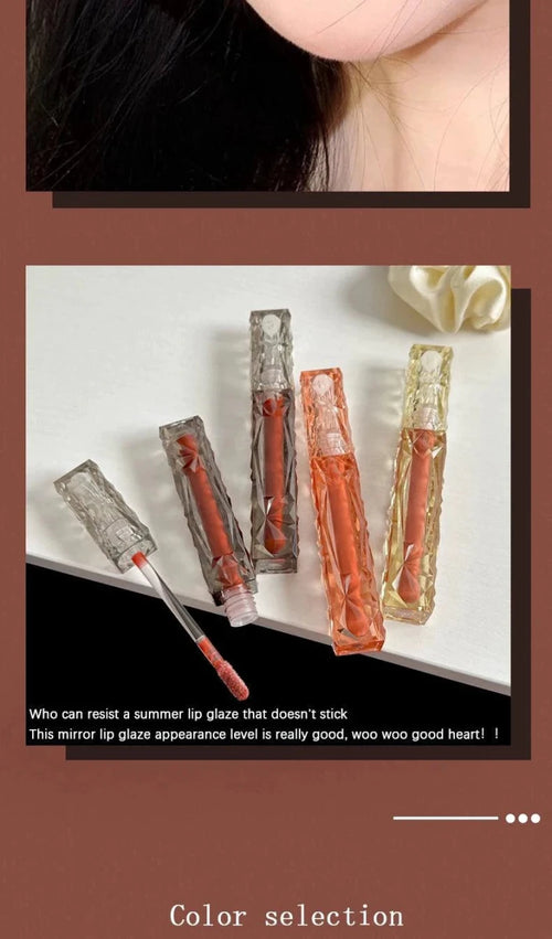 Mandotos long-lasting moisturizing lip gloss with waterproof mirror finish, shiny and smooth on lips.