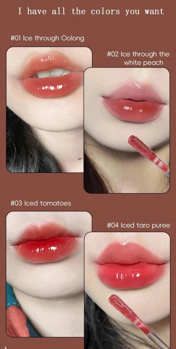 Mandotos long-lasting moisturizing lip gloss with waterproof, mirror finish, featuring a smooth, shiny, and hydrating lip shine.