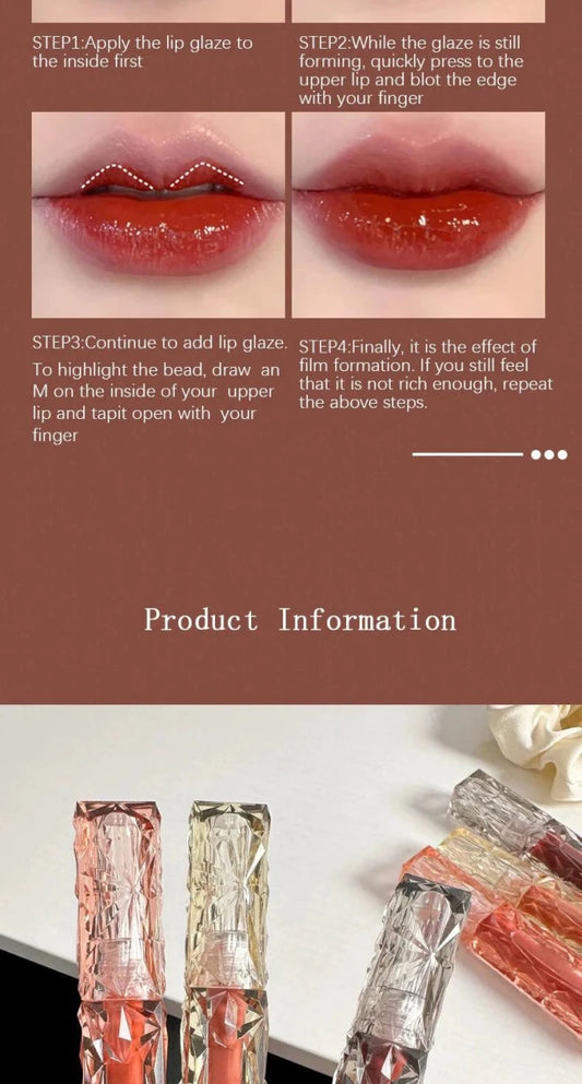 Mandotos long-lasting moisturizing lip gloss with waterproof mirror finish, shiny and smooth on lips.