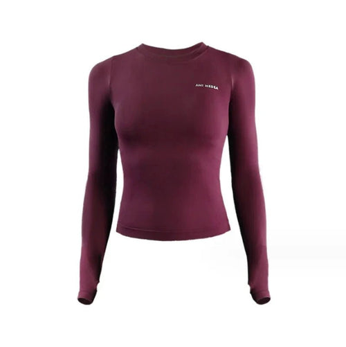 Mandotos long sleeve yoga shirt for women, athletic sport top in comfortable jersey fabric, ideal for gym, running, and fitness activities.