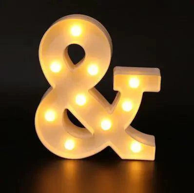 Mandotos luminous letter lights spelling out decorative characters, ideal for room decor or ambient lighting.