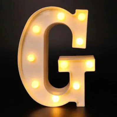 Mandotos luminous letter lights spelling out a word, illuminated with warm glow, ideal for decorative room lighting or events.