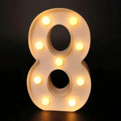Mandotos luminous letter lights spelling out a word, mounted on a wall with a warm glow, ideal for room decor.