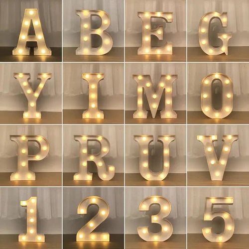 Mandotos luminous letter lights spelling out a word, warm glow, mounted on a wall for decorative ambient lighting.