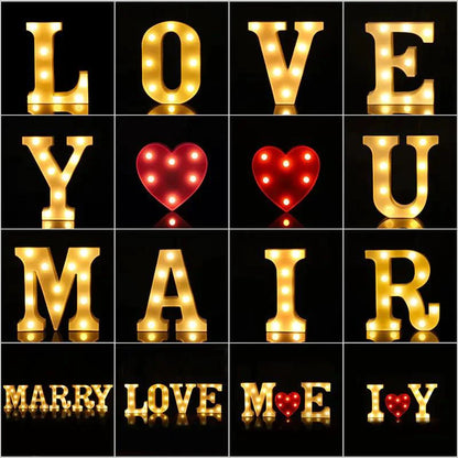 Mandotos luminous letter lights spelling out words with warm LED glow, ideal for decorative home or party lighting.