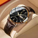 Mandotos luminous men's waterproof dual calendar watch showing time and date on a black dial with luminous hands.