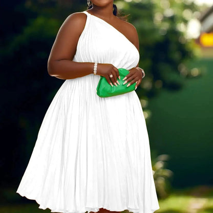 Mandotos Luxe Couture ruffle midi dress with flowing pleats, showcasing elegant fabric and stylish design for sophisticated occasions.