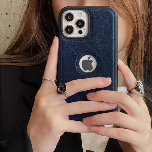 Luxurious black leather sleeve by MANDOTOS with sleek design and fine stitching, perfect for protecting and storing devices.