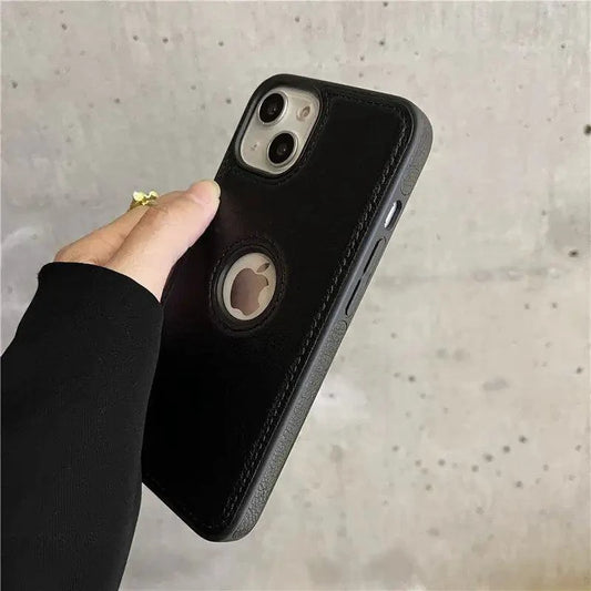 Luxurious leather sleeve by MANDOTOS, showcasing smooth, high-quality leather with sleek stitching and sophisticated design.