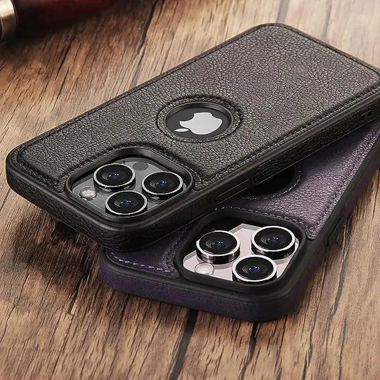 Luxurious leather sleeve by Mandotos, showcasing smooth, high-quality leather with sleek stitching and a modern design.