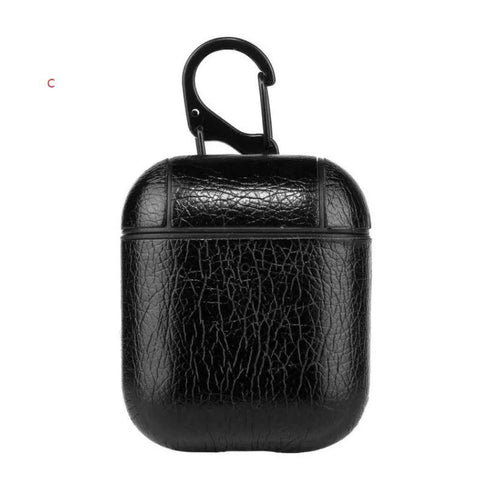 Mandotos luxury leather AirPod protector case with sleek black design and precise cutouts for easy access.
