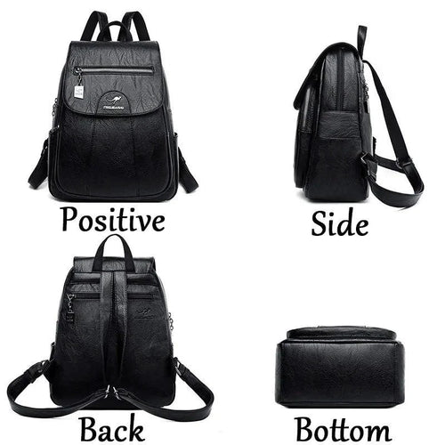 Luxury embossed leather backpack by MANDOTOS featuring textured leather and sleek design, with adjustable straps and stylish accents.