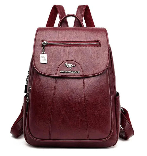 Luxury embossed leather backpack by MANDOTOS, featuring textured design, sturdy straps, and sleek modern style.