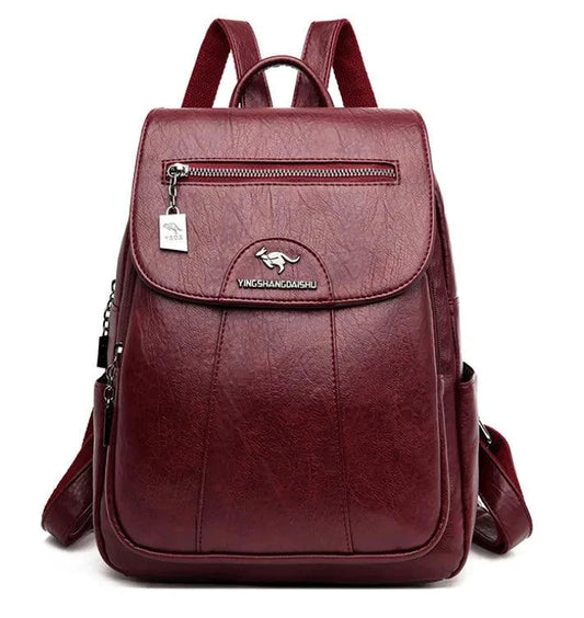 Luxury embossed leather backpack by MANDOTOS, featuring textured design, sturdy straps, and sleek modern style.