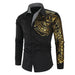 Mandotos luxury black men's slim fit long sleeve shirt with gold accents, stylish and modern for formal or casual wear.
