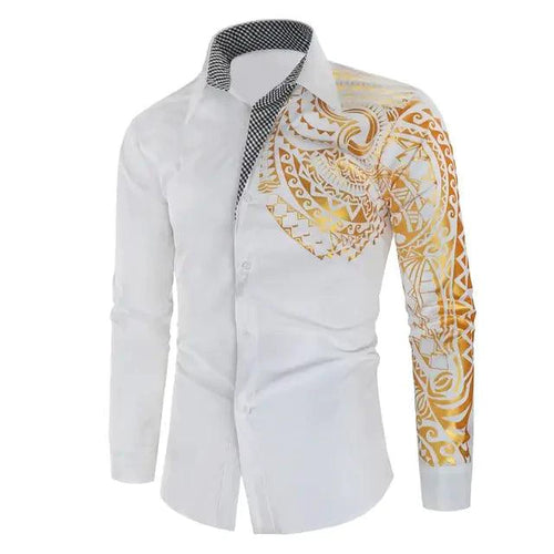 Mandotos luxury black men's slim fit long sleeve shirt with gold accents, stylish and modern for formal or casual wear.